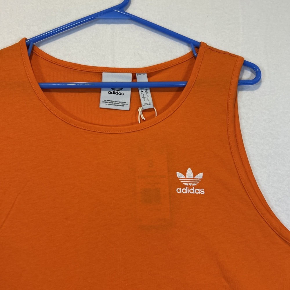 Adidas Essentials Tank Top Small Orange Embroidered Logo Trefoil Mens JF6602 - Picture 2 of 9